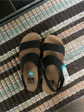 Reef Water Vista Black Double-Strap Sandals with Tan Footbed